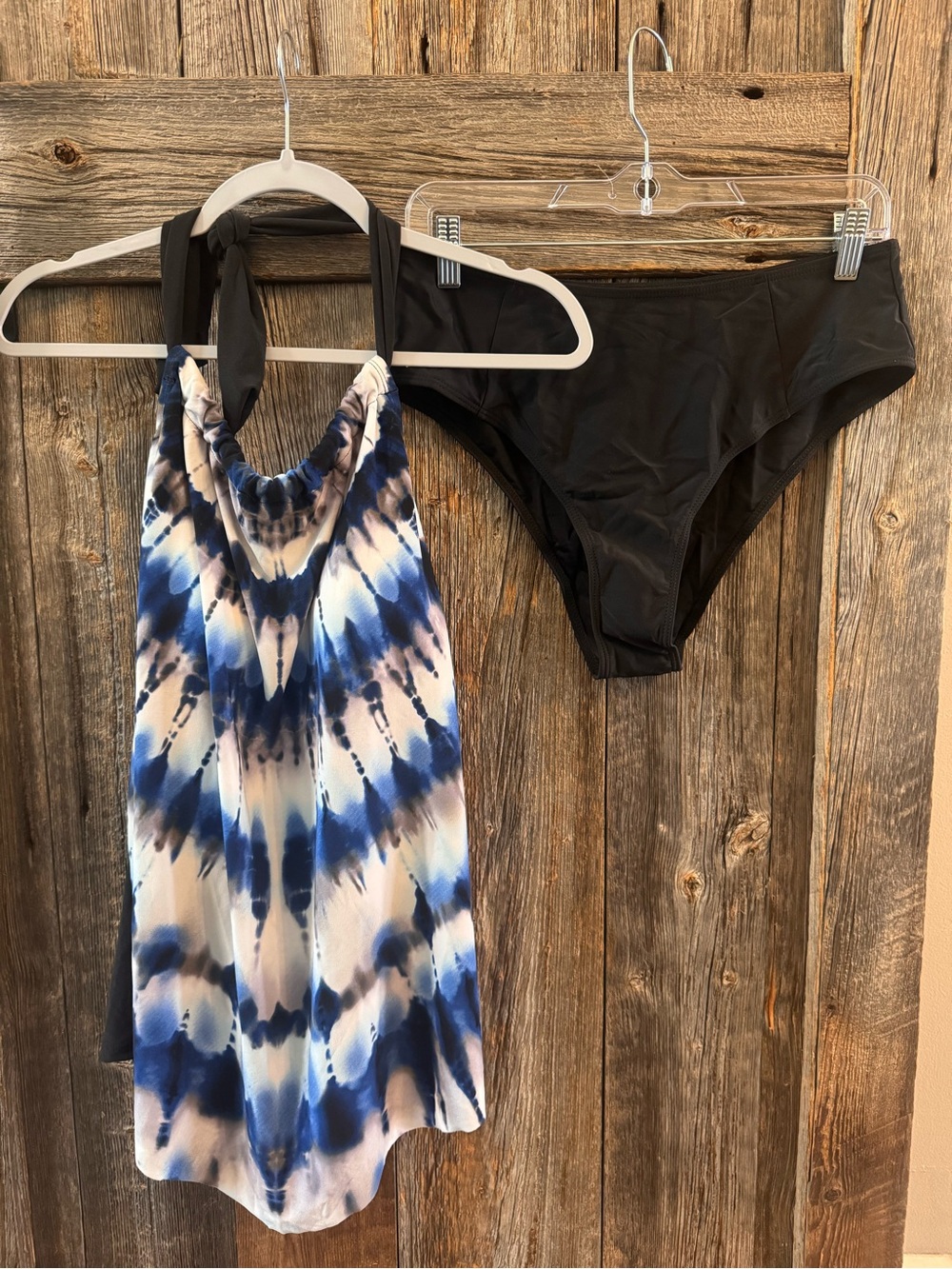 NWT Women’s Tankini Swimsuit 2 Piece Blue Tie Dye Halter Swimwear Size Large